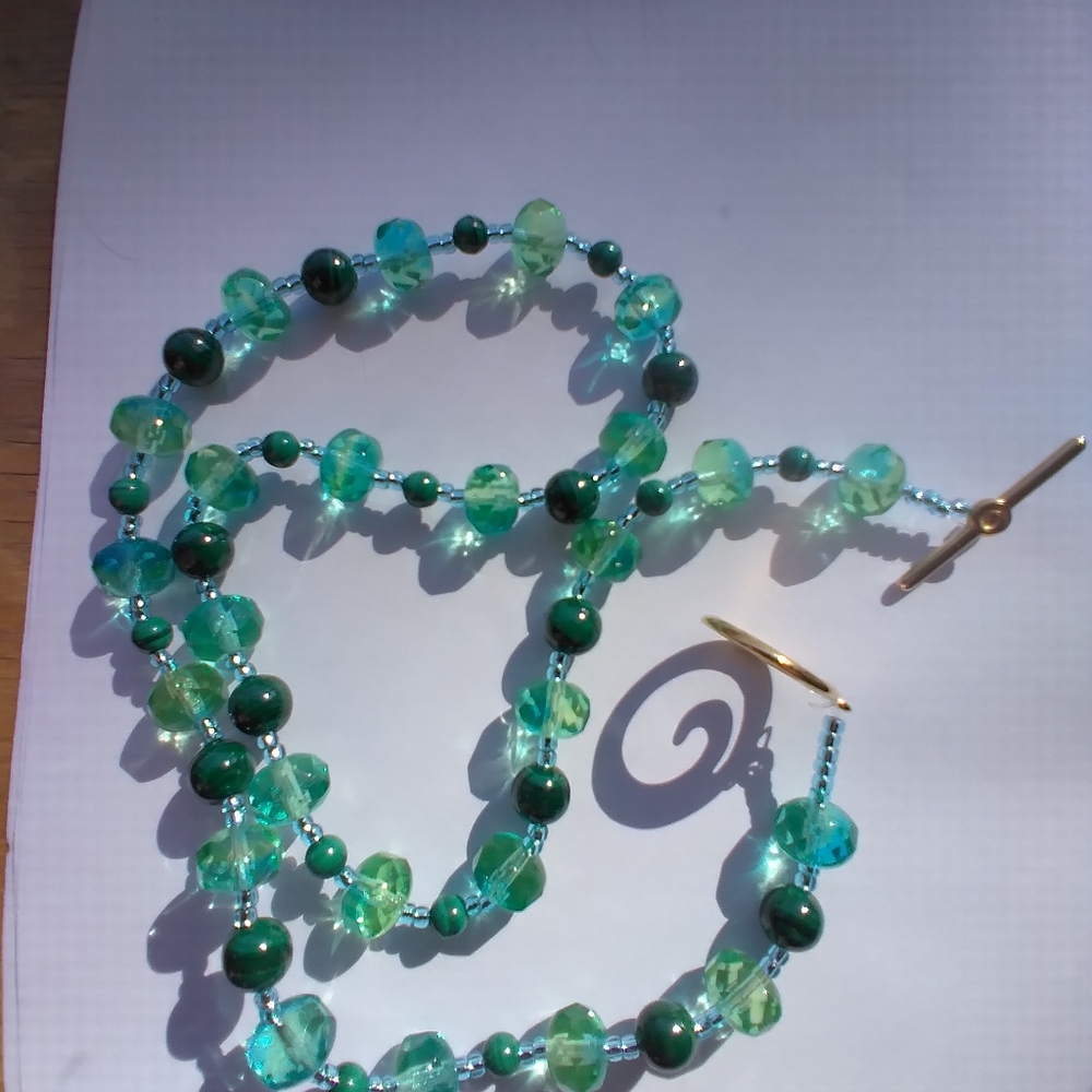 18" Genuine Malachite & Fired Glass Necklace & Earrings 😲 - Picture 2 of 10